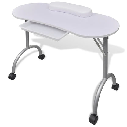vidaXL Table à manucure pliable avec roulettes Blanc