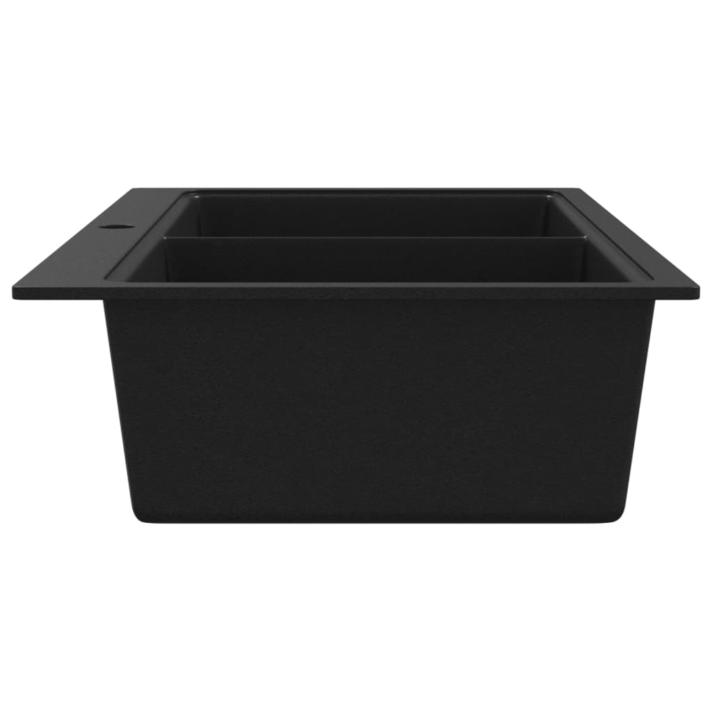 Évier de cuisine encastrable à 2 bacs en granite noir