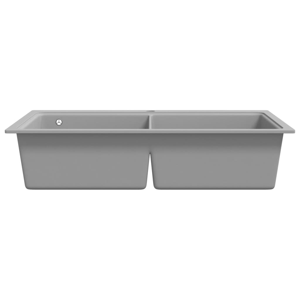 Évier de cuisine encastrable à 2 bacs en granite blanc gris