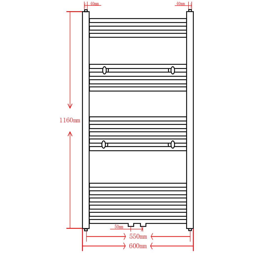 vidaXL Sèche-serviettes eau chaude à rails droits gris 600x1160 mm