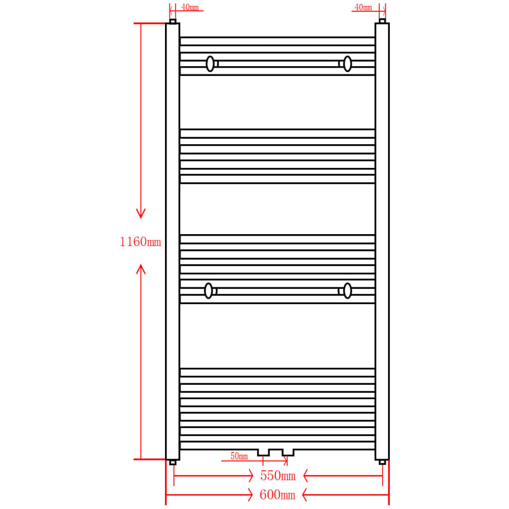 vidaXL Sèche-serviettes eau chaude à rails droits noir 600x1160 mm