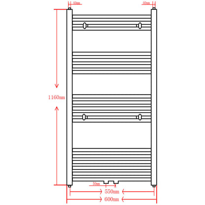 vidaXL Sèche-serviettes eau chaude à rails droits noir 600x1160 mm