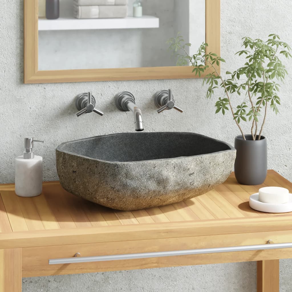 vidaXL Lavabo en pierre de rivière Ovale 45-53 cm