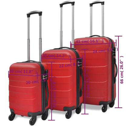 vidaXL Valise rigide 3 pièces Rouge 45,5/55/66 cm