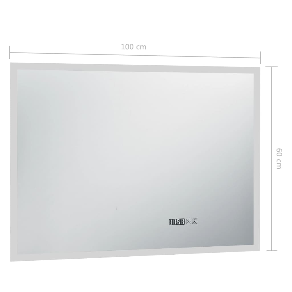 vidaXL Miroir à LED et capteur tactile et affichage d'heure 100x60 cm