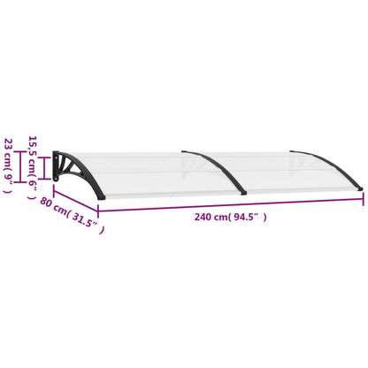 vidaXL Auvent de porte Noir et transparent 240x80 cm PC