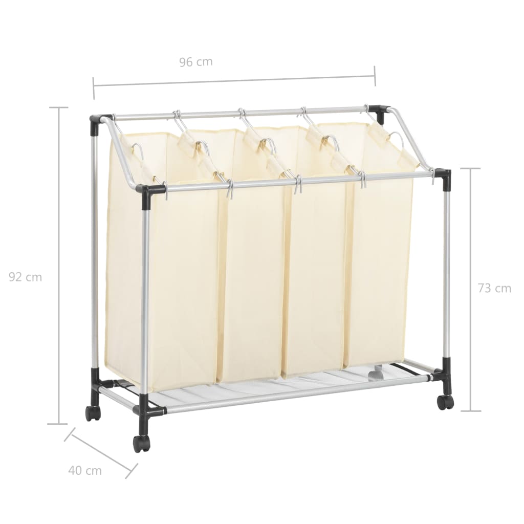 vidaXL Trieuse à linge avec 4 sacs Crème Acier