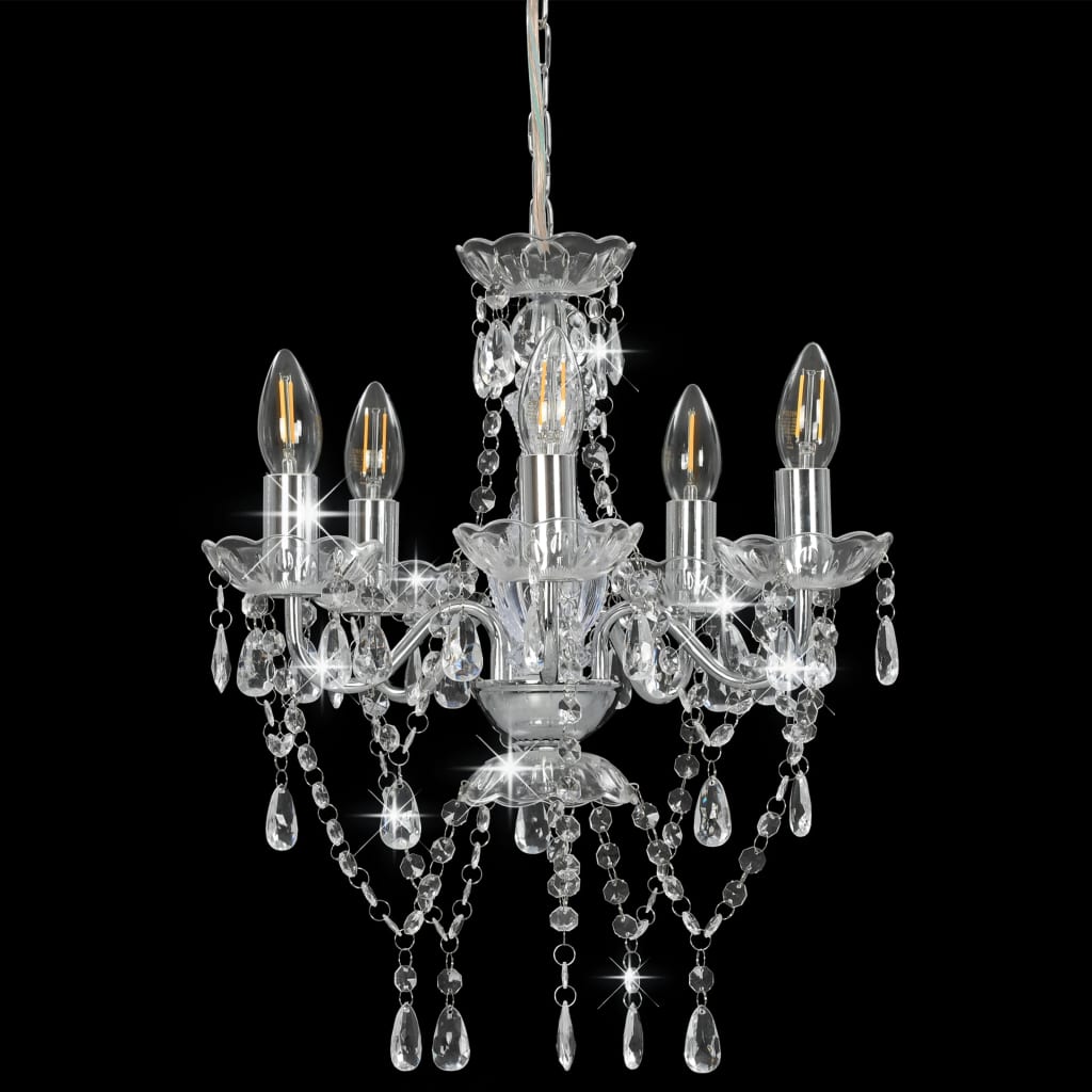 vidaXL Lustre avec perles de cristal Argenté Rond 5 x E14