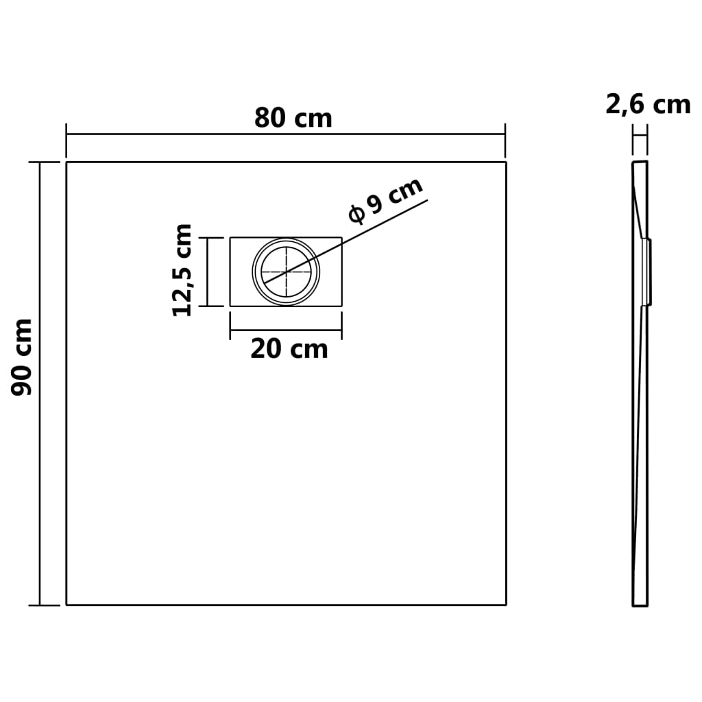vidaXL Bac de douche SMC Noir 90 x 80 cm
