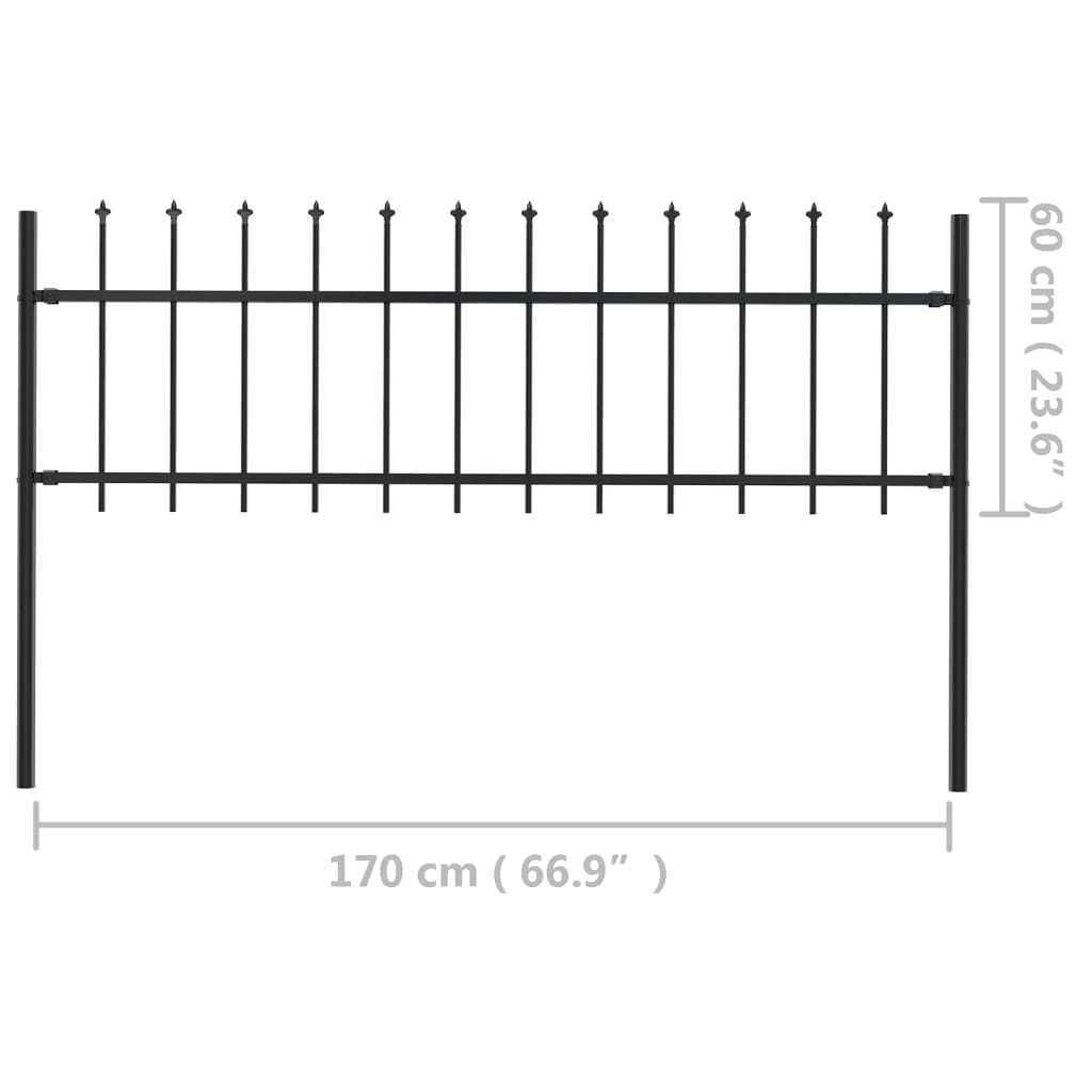 vidaXL Clôture de jardin avec dessus en lance Acier 1,7 x 0,6 m Noir