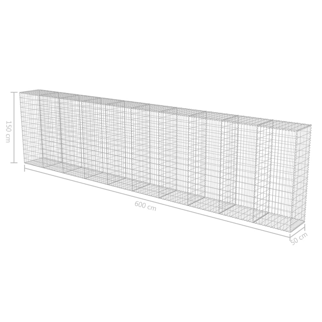 vidaXL Mur à gabion avec couvercles Acier galvanisé 600 x 50 x 150 cm