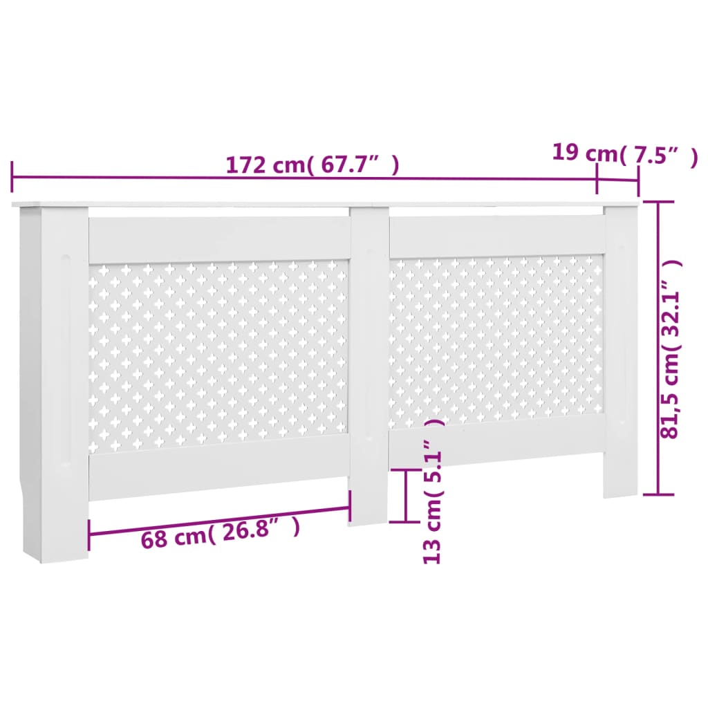 vidaXL Cache-radiateur Blanc 172x19x81,5 cm MDF