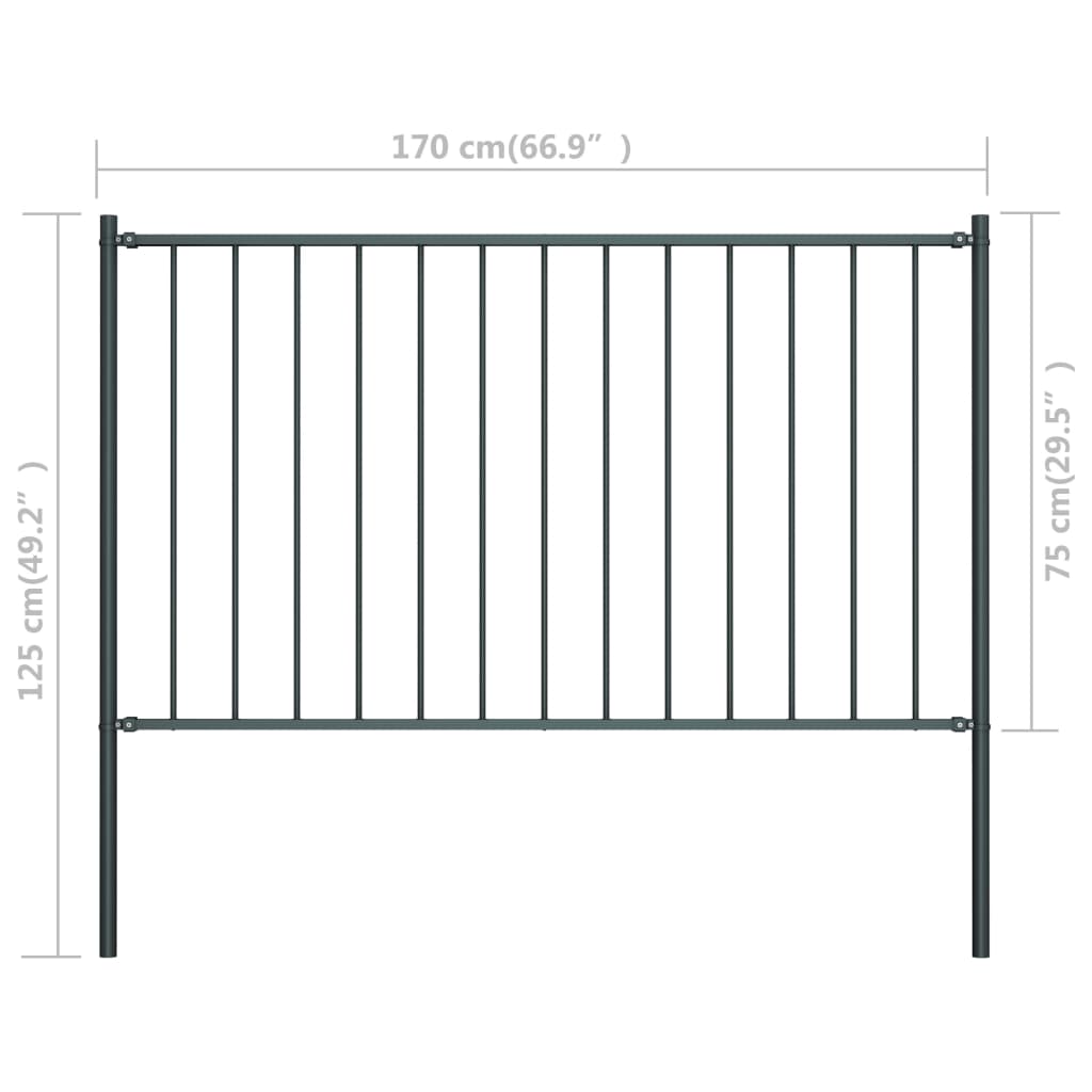 vidaXL Panneau clôture poteau Acier enduit poudre 1,7x0,75m Anthracite