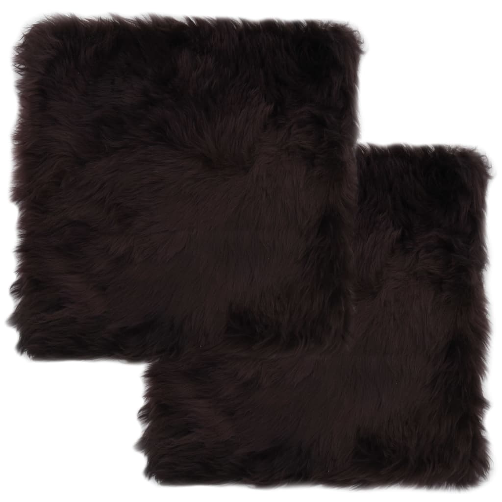 vidaXL Coussins de chaise 2pcs Marron 40x40cm Peau de mouton véritable