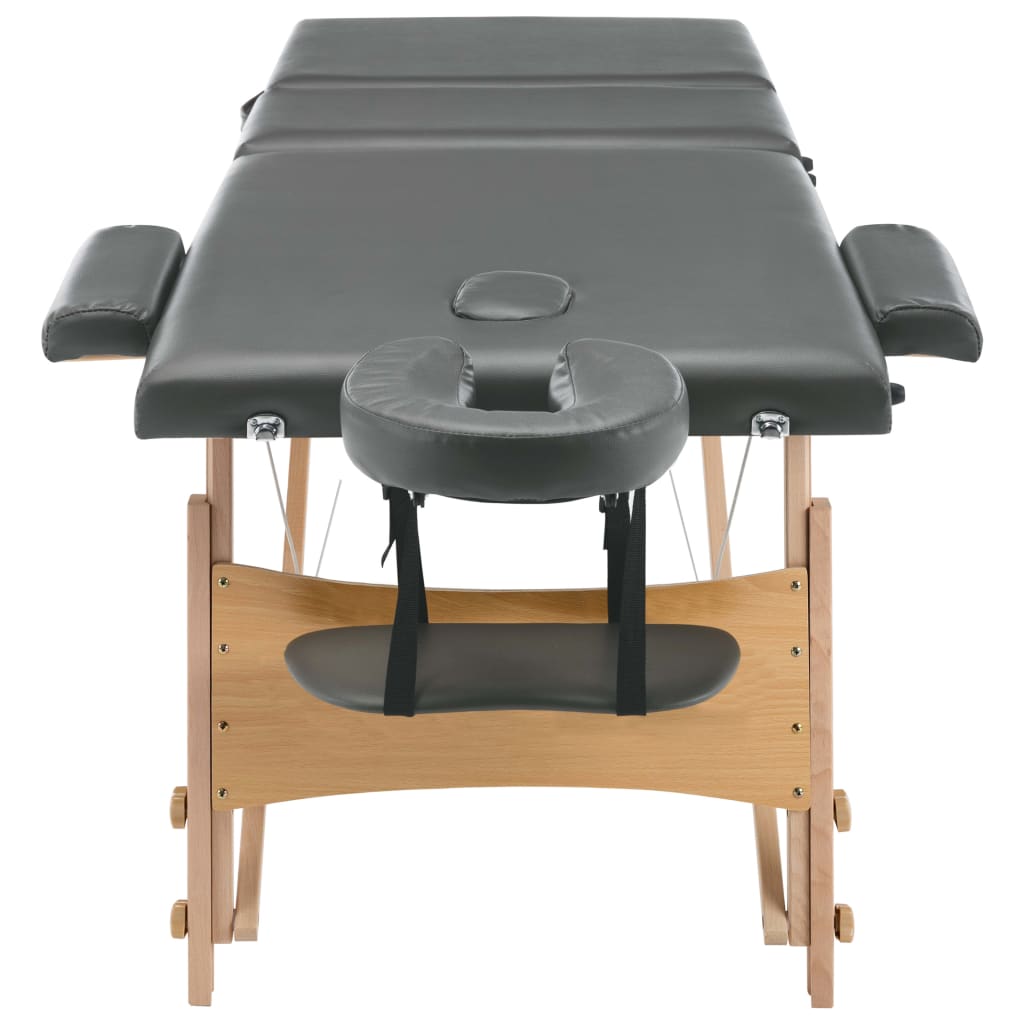 vidaXL Table de massage avec 3 zones Cadre en bois Anthracite 186x68cm