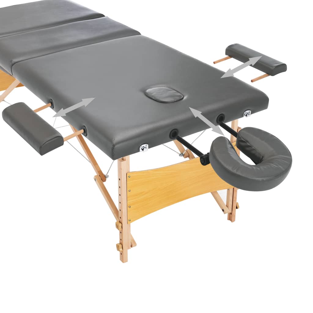 vidaXL Table de massage avec 3 zones Cadre en bois Anthracite 186x68cm