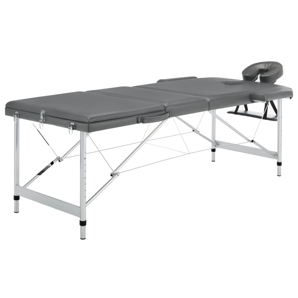vidaXL Table de massage 3 zones Cadre en aluminium Anthracite 186x68cm