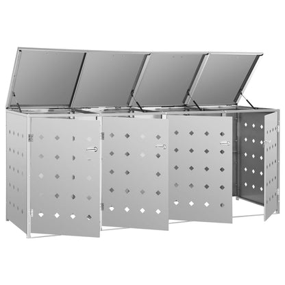 vidaXL Abri de poubelle quadruple sur roulettes 240 L Acier inoxydable
