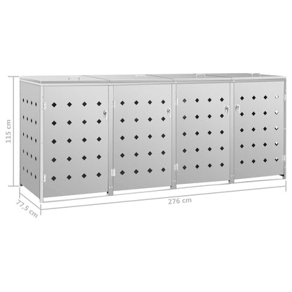 vidaXL Abri de poubelle quadruple sur roulettes 240 L Acier inoxydable