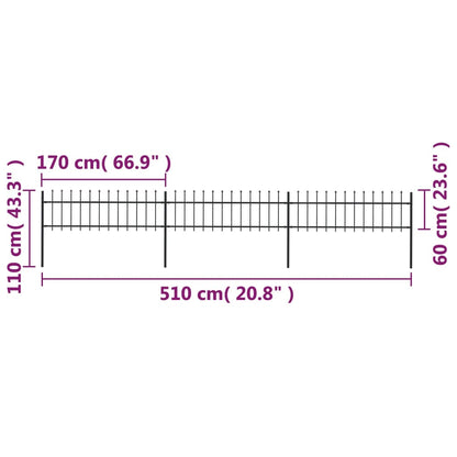 vidaXL Clôture de jardin avec dessus en lance Acier 5,1 x 0,6 m Noir