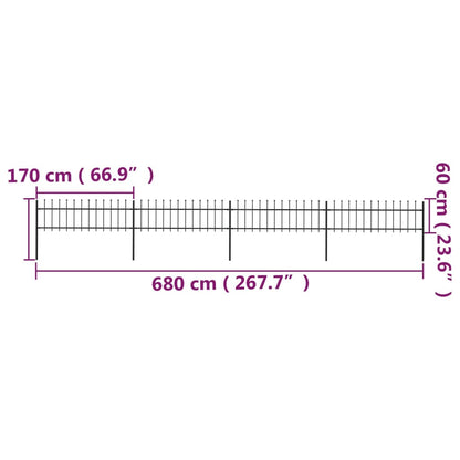 vidaXL Clôture de jardin avec dessus en lance Acier 6,8 x 0,6 m Noir