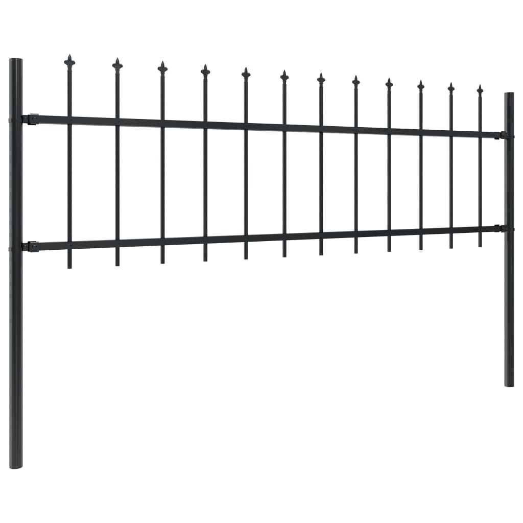vidaXL Clôture de jardin avec dessus en lance Acier 10,2 x 0,6 m Noir