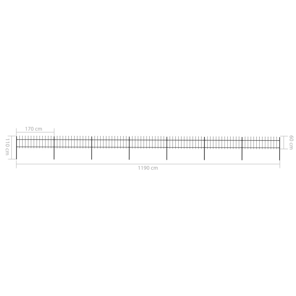 vidaXL Clôture de jardin avec dessus en lance Acier 11,9 x 0,6 m Noir