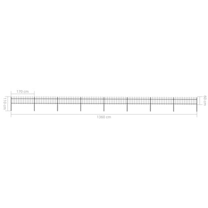 vidaXL Clôture de jardin avec dessus en lance Acier 13,6 x 0,6 m Noir