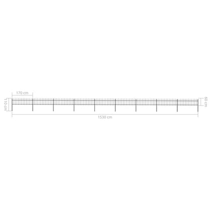vidaXL Clôture de jardin avec dessus en lance Acier 15,3 x 0,6 m Noir