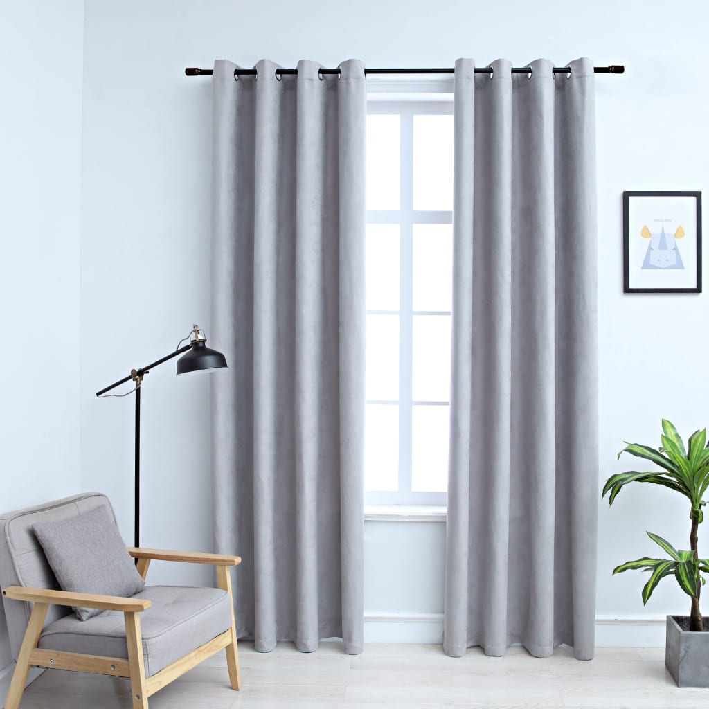 vidaXL Rideaux occultants avec anneaux en métal 2 pcs Gris 140x245 cm