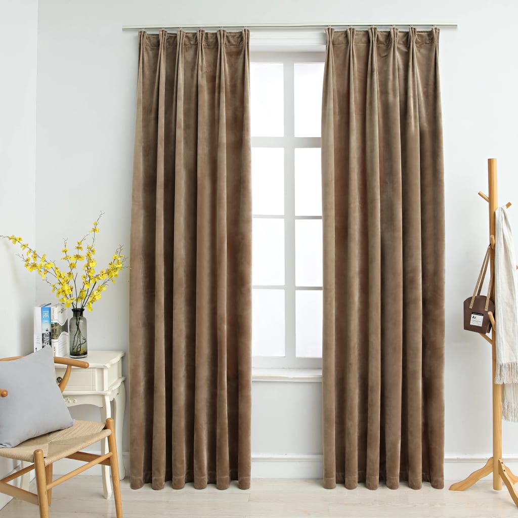 vidaXL Rideaux occultants avec crochets 2 pcs Velours Beige 140x245 cm
