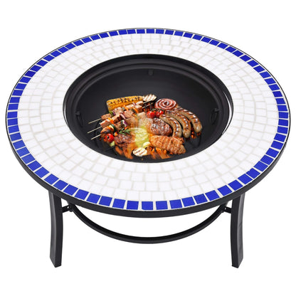 vidaXL Foyer mosaïque Bleu et blanc 68 cm Céramique