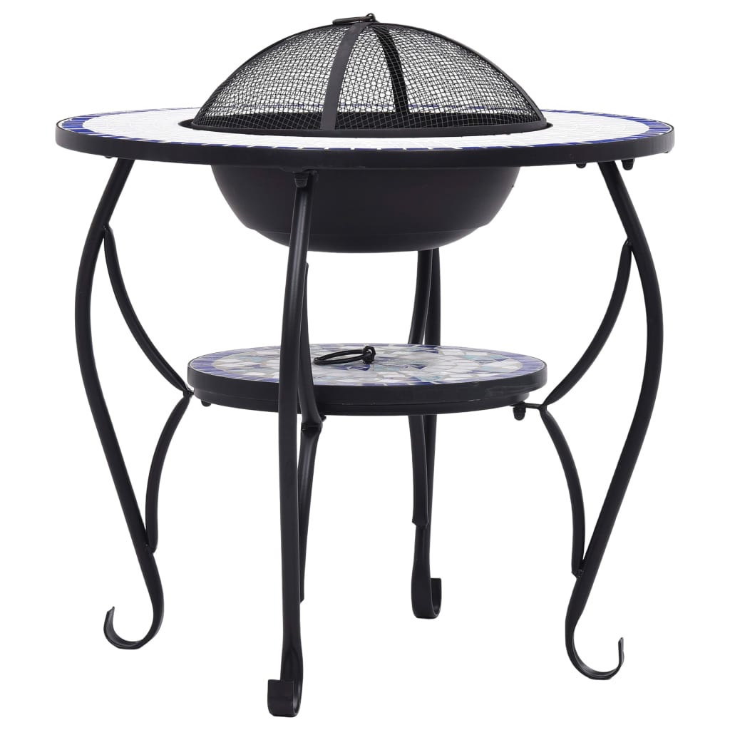 vidaXL Table de foyer mosaïque Bleu et blanc 68 cm Céramique