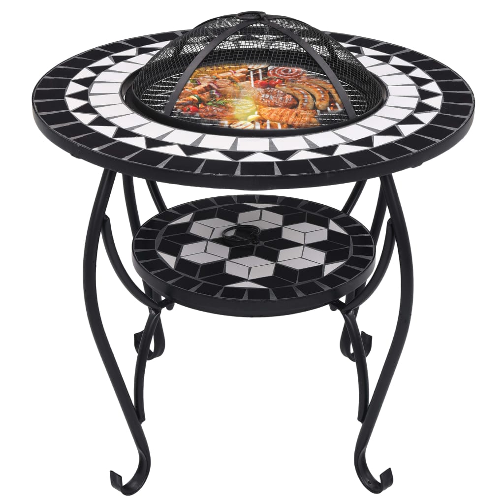 vidaXL Table de foyer mosaïque Noir et blanc 68 cm Céramique