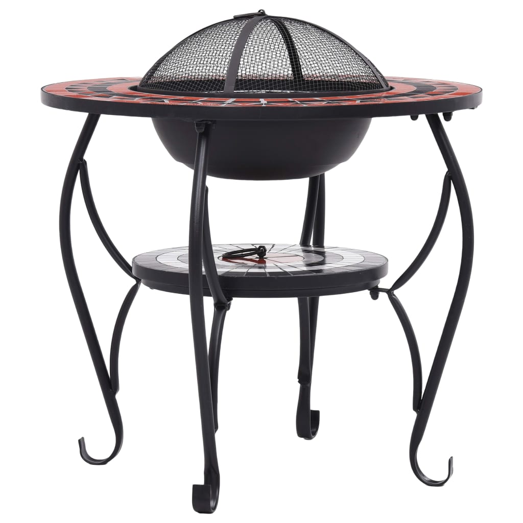 vidaXL Table de foyer mosaïque Terre cuite et blanc 68 cm Céramique