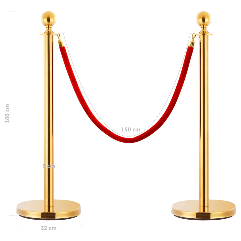 vidaXL Jeu de barrières de file d'attente VIP 3 pcs Inox Doré