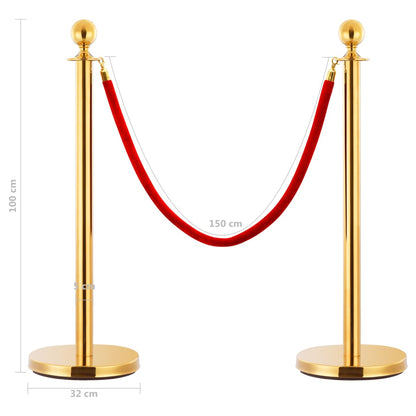 vidaXL Jeu de barrières de file d'attente VIP 3 pcs Inox Doré