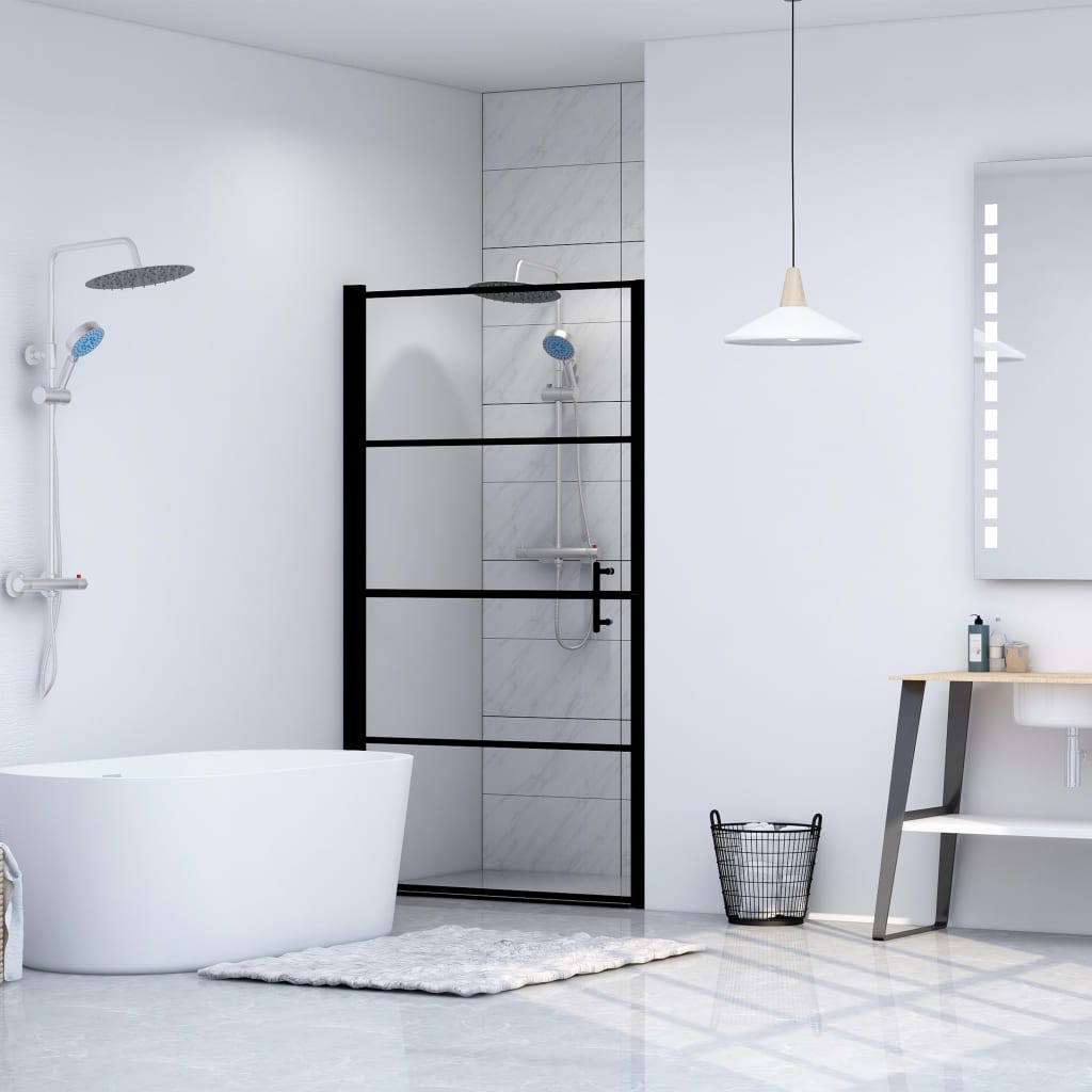 vidaXL Porte de douche verre trempé 91x195 cm noir