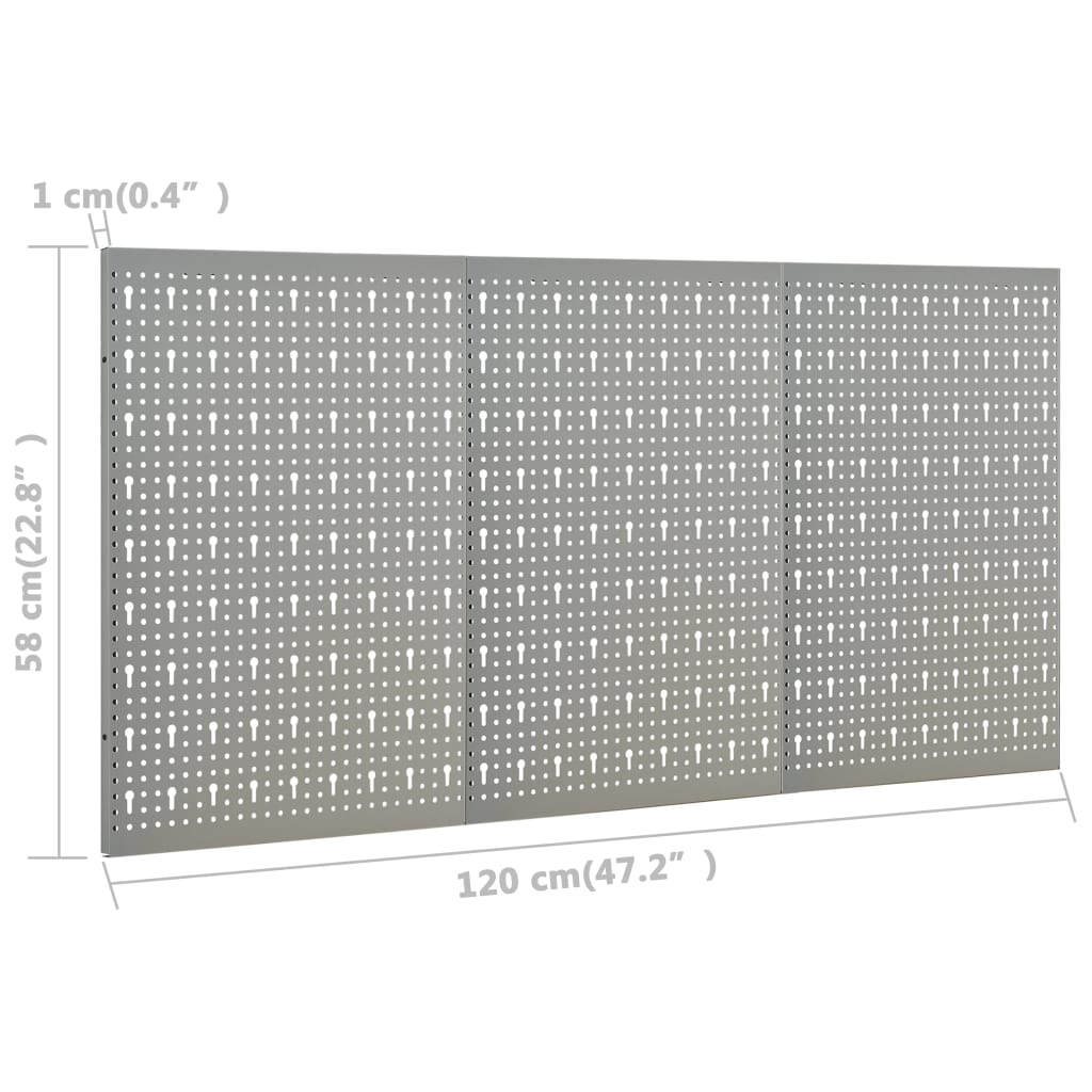 vidaXL Panneaux à chevilles muraux 3 pcs 40x58 cm Acier