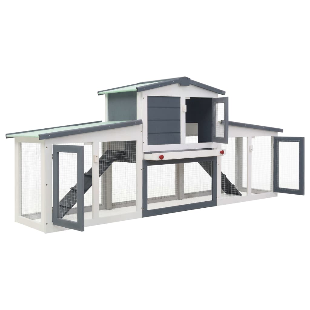 vidaXL Clapier large d'extérieur Gris et blanc 204x45x85 cm Bois