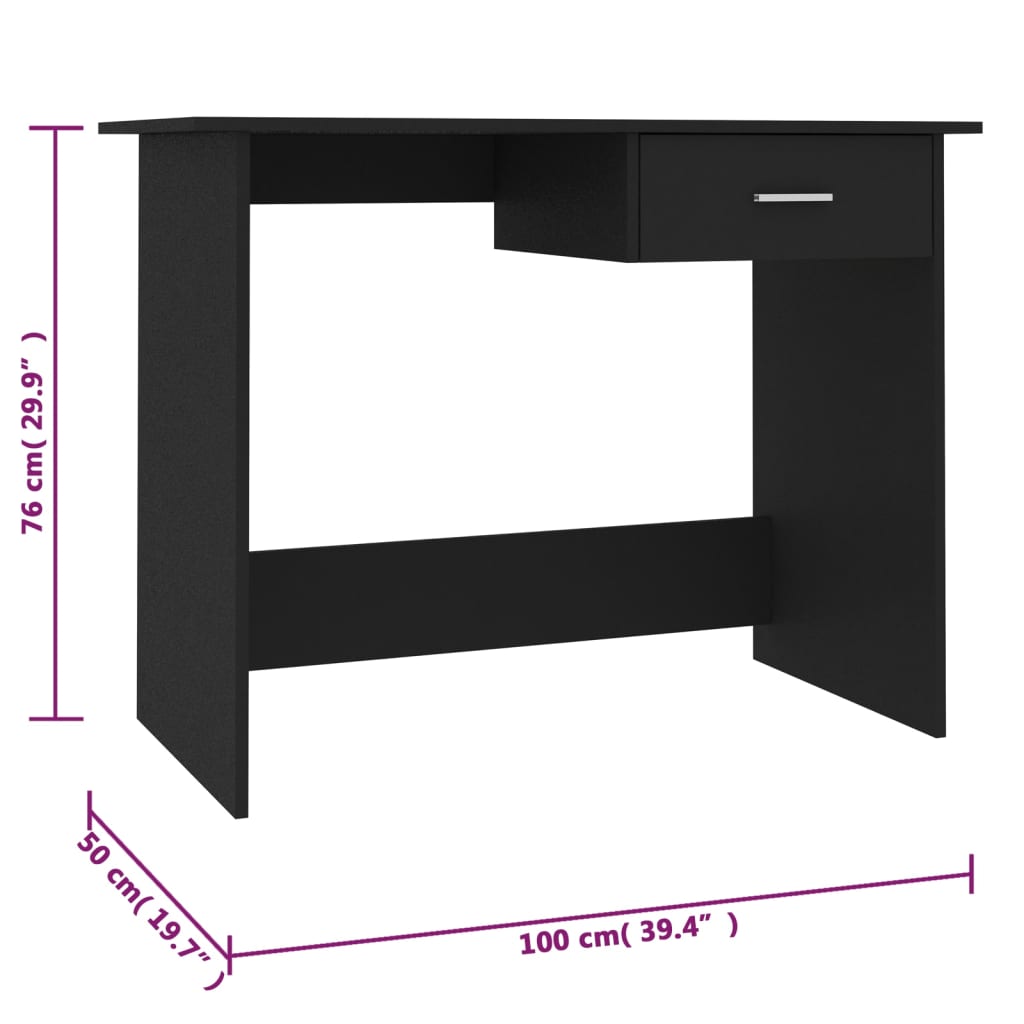 vidaXL Bureau Noir 100 x 50 x 76 cm Aggloméré