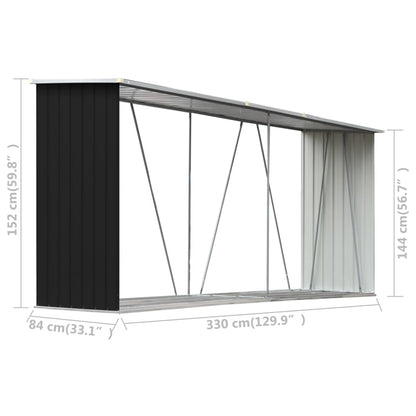 vidaXL Abri de stockage à bois Acier galvanisé 330x84x152cm Anthracite