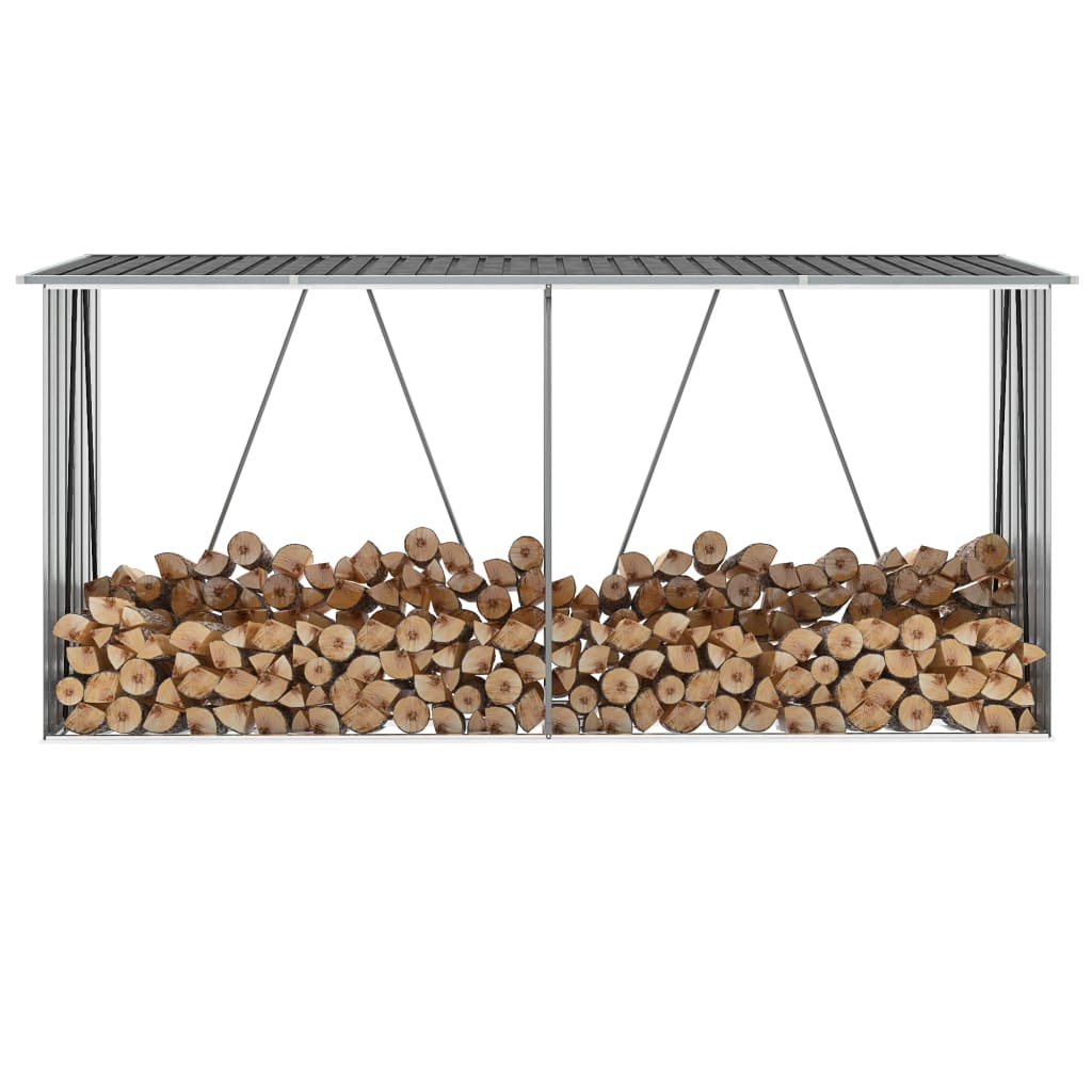 vidaXL Abri de stockage à bois Acier galvanisé 330x84x152cm Anthracite