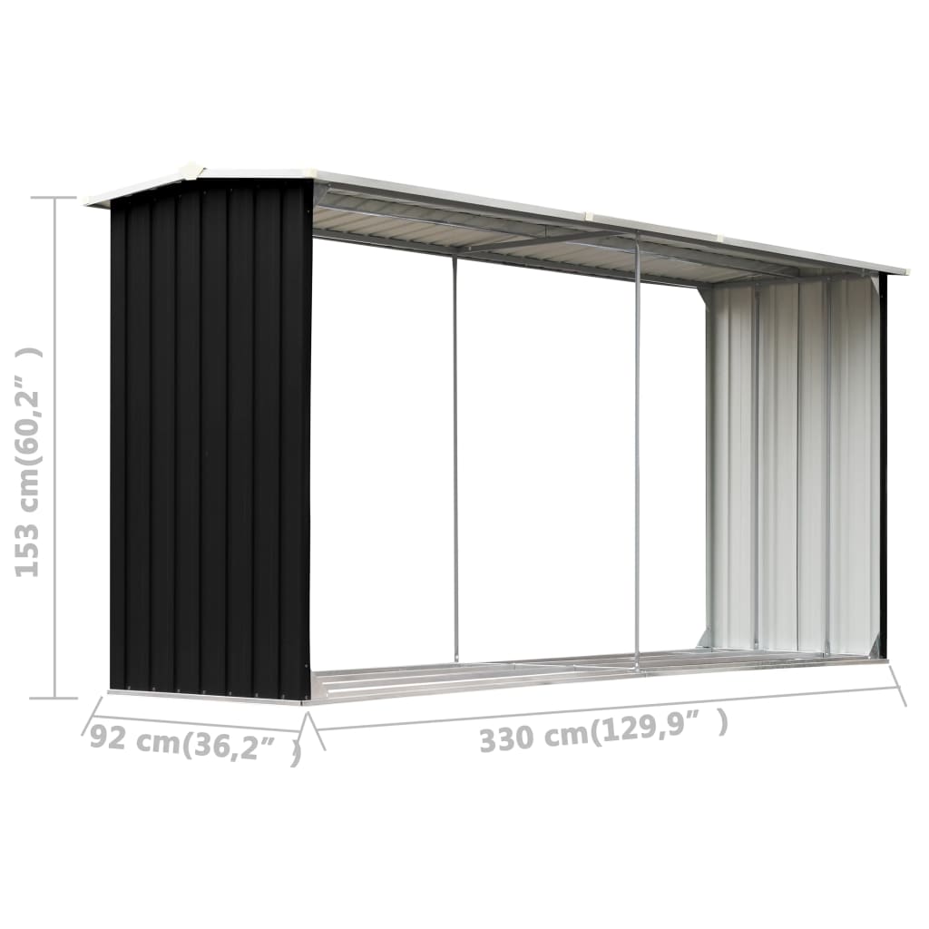 vidaXL Abri de stockage à bois Acier galvanisé 330x92x153cm Anthracite