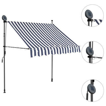 vidaXL Auvent manuel rétractable avec LED 150 cm Bleu et blanc