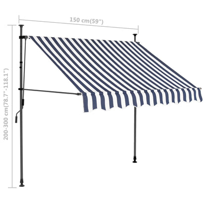 vidaXL Auvent manuel rétractable avec LED 150 cm Bleu et blanc