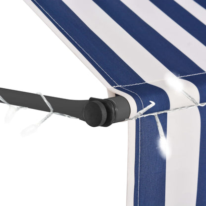 vidaXL Auvent manuel rétractable avec LED 250 cm Bleu et blanc