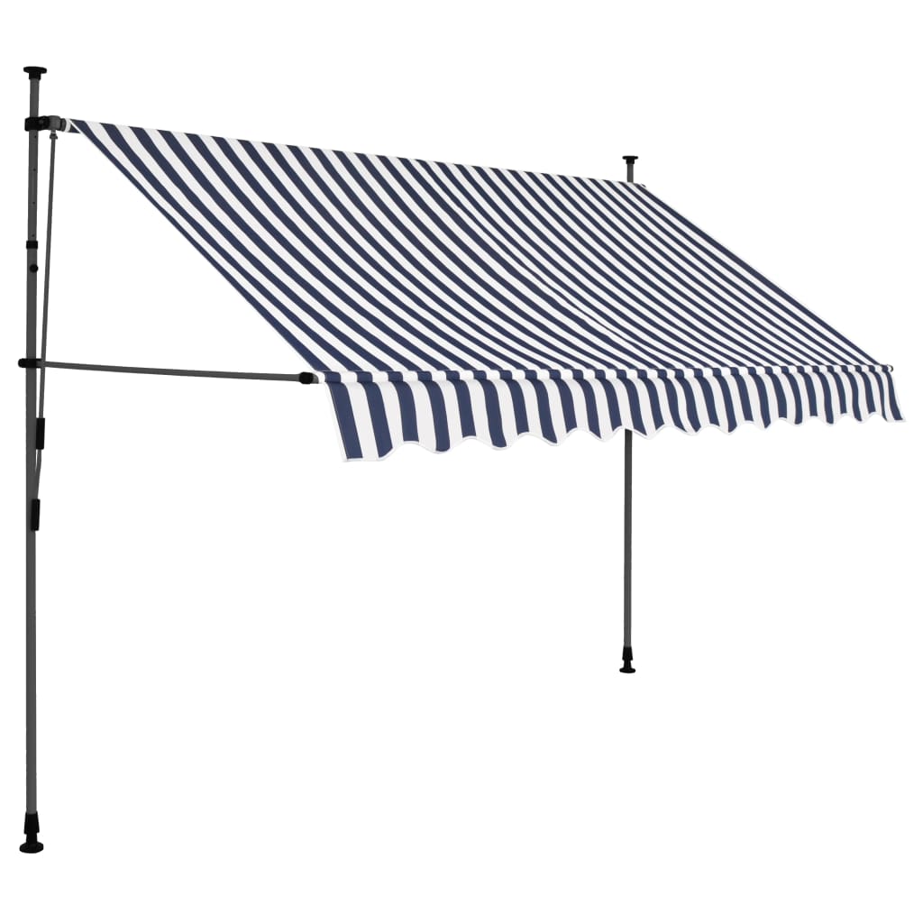 vidaXL Auvent manuel rétractable avec LED 300 cm Bleu et blanc