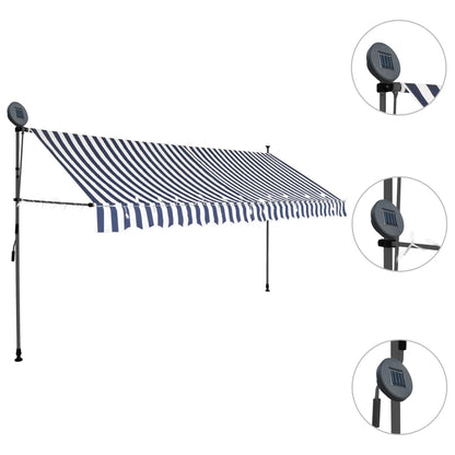 vidaXL Auvent manuel rétractable avec LED 350 cm Bleu et blanc