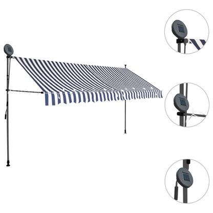 vidaXL Auvent manuel rétractable avec LED 400 cm Bleu et blanc